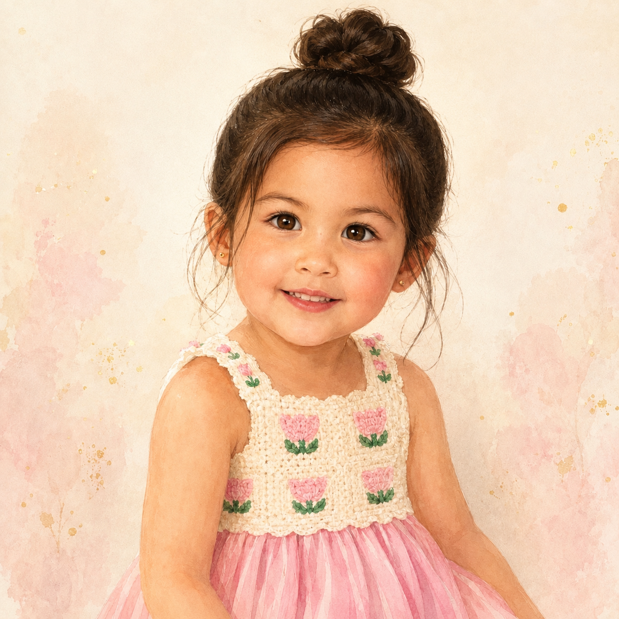 Retrato ilustrado personalizado Ariana Stories, estilo acuarela editorial